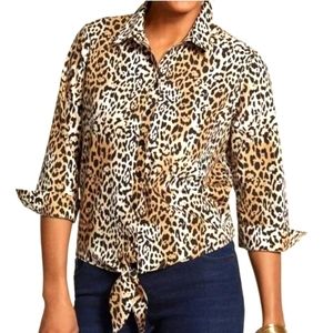 Chico's Effortless Leopard Animal Print Tyree II Tie Button Down Top - 0 Small